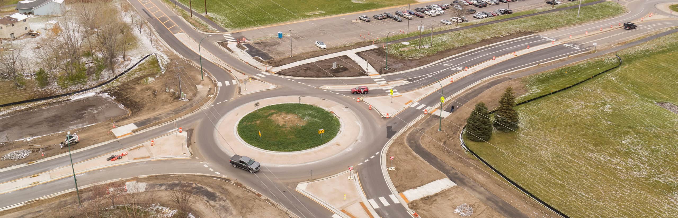 Bird's eye view of roundabout in Monticello, MN.