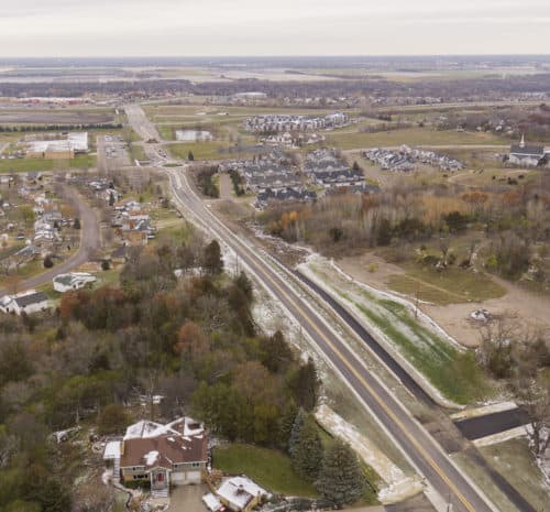 Aerial view of a suburban area