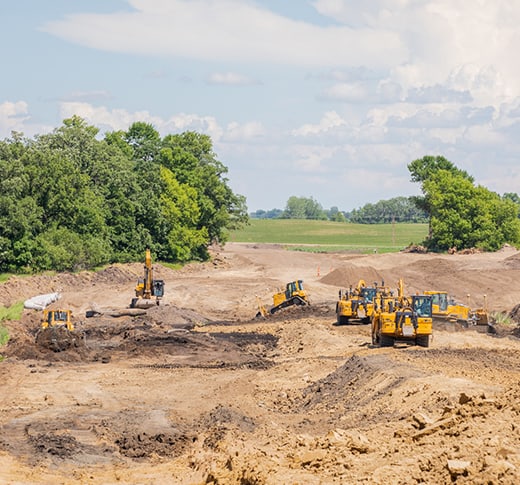 Several yellow construction vehicles