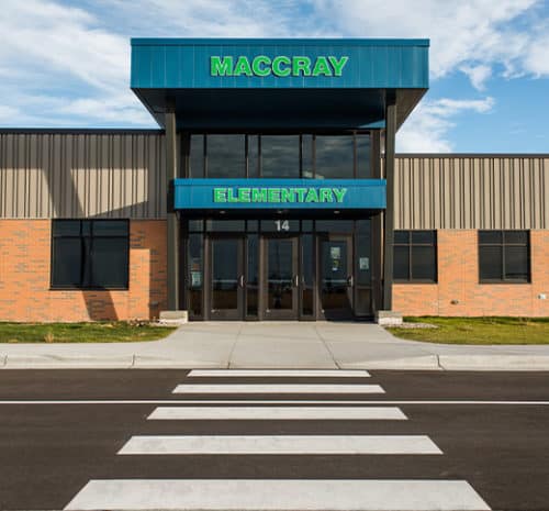 Elementary school entrance with new crosswalk