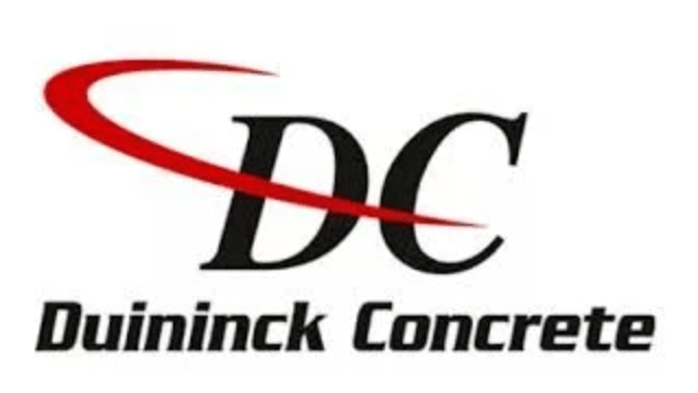 Duininck Concrete logo with red swoosh under DC initials